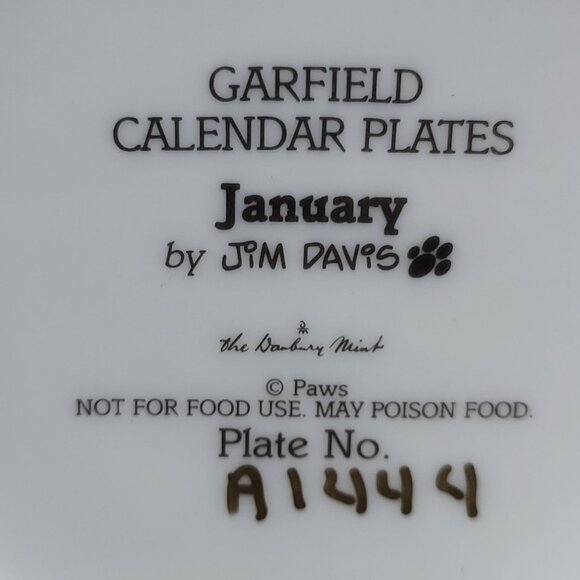 Garfield Calendar January Plate Jim Davis Plate No A 1444 Danbury Mint - Picture 7 of 14